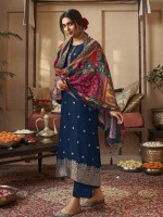 Royal Blue Dola Jacquard Silk Designer Salwar Kameez